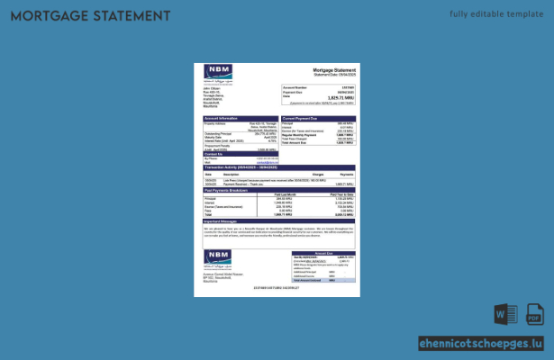 Hypothekenabrechnung der Neuen Bank von Mauretanien (NBM) (Beispielvorschau in Word und PDF)